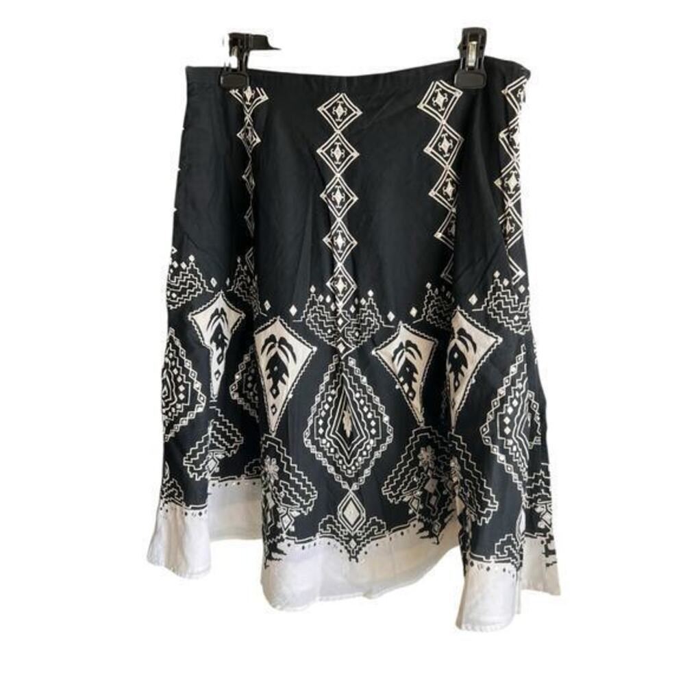 OUTFIT JPR Vintage Lined All cotton Black embellished printed full skirt sz PM